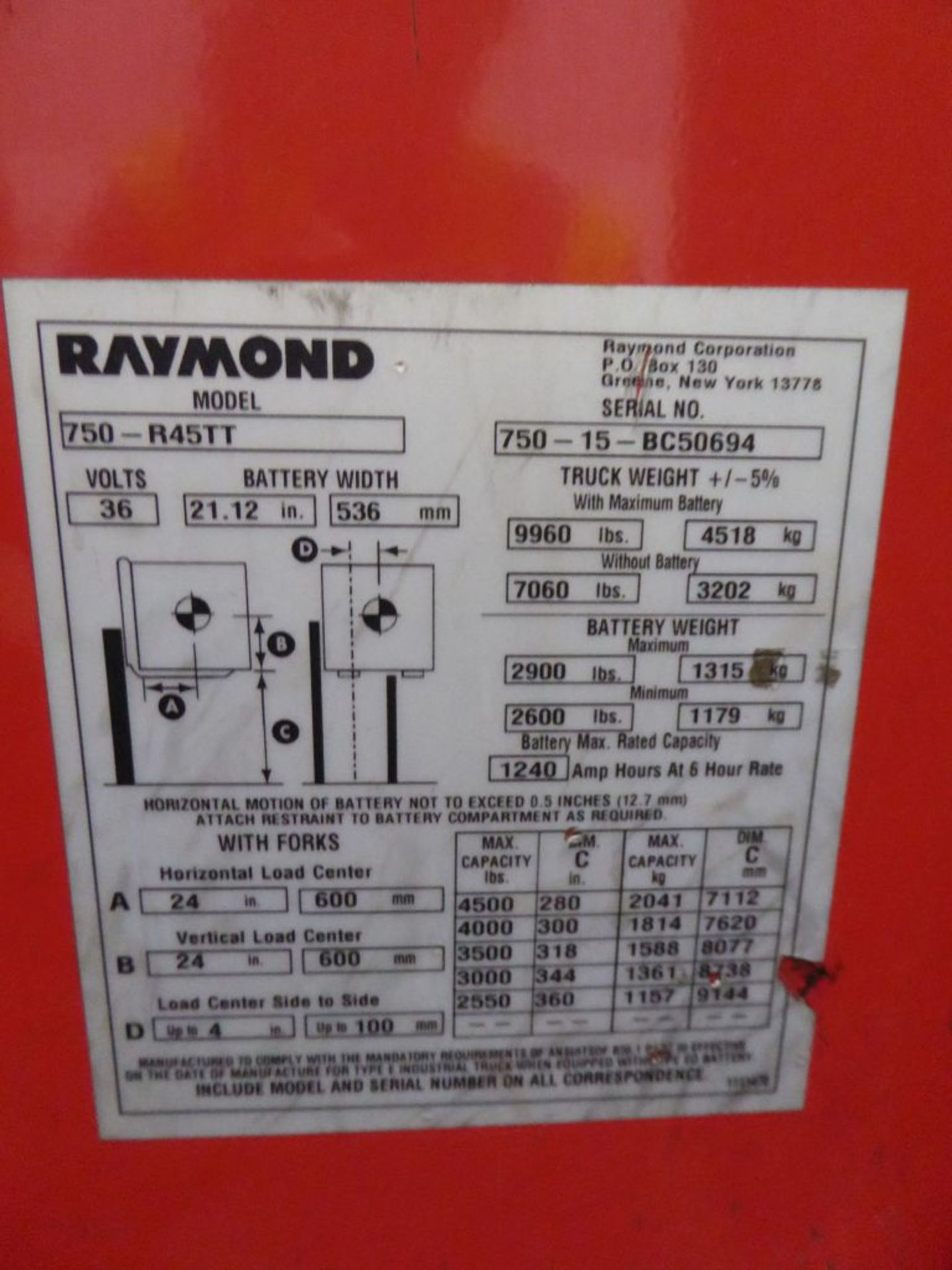 Raymond 7500 Universal Stance Reach Forklift - Image 9 of 9