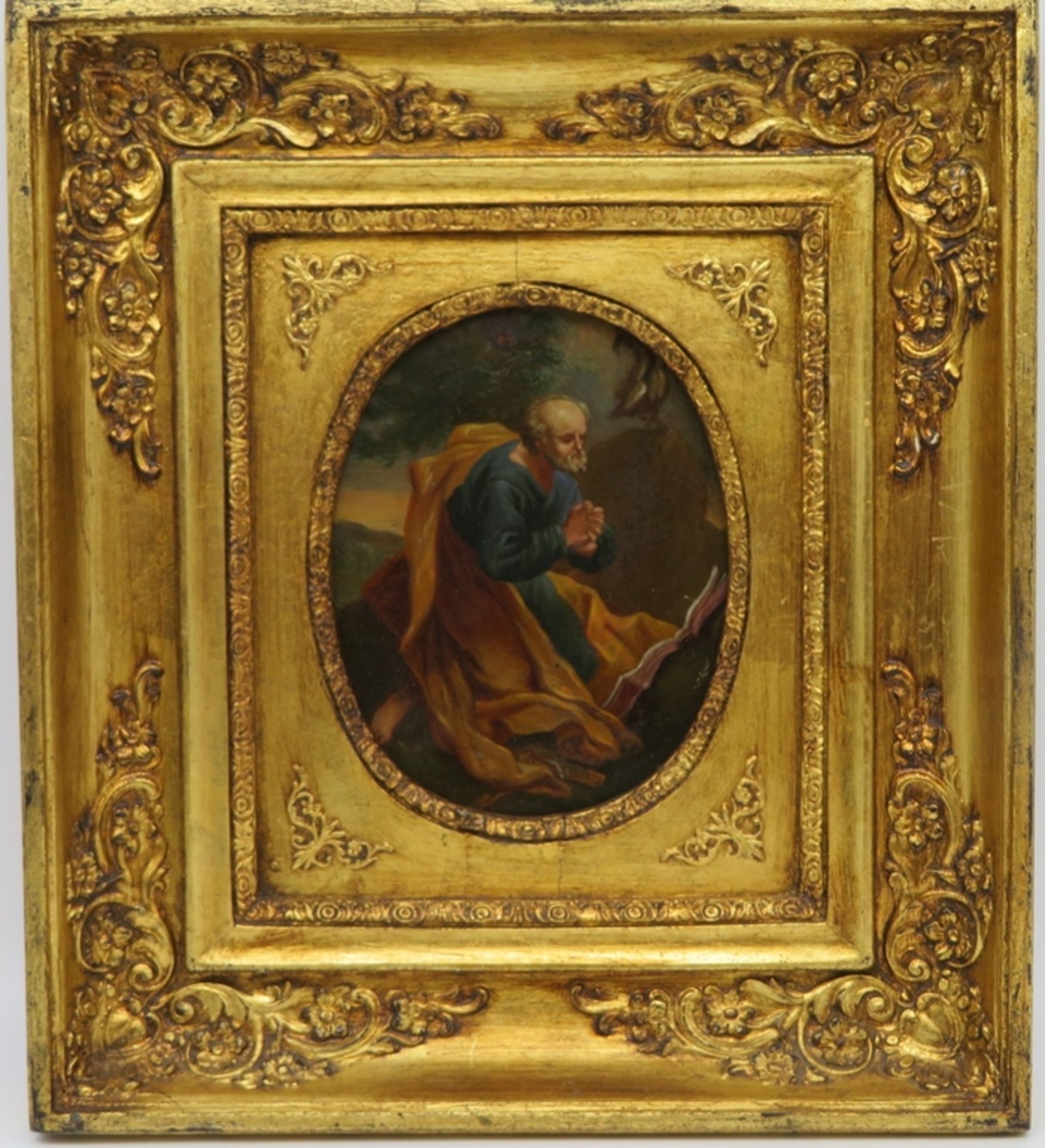 Süddeutsch, 18. Jahrhundert, "Petrus im Gebet", Öl/Kupfer, 18,5 x 14,5 cm, R. [36 x 32,5 cm] - Bild 2 aus 2