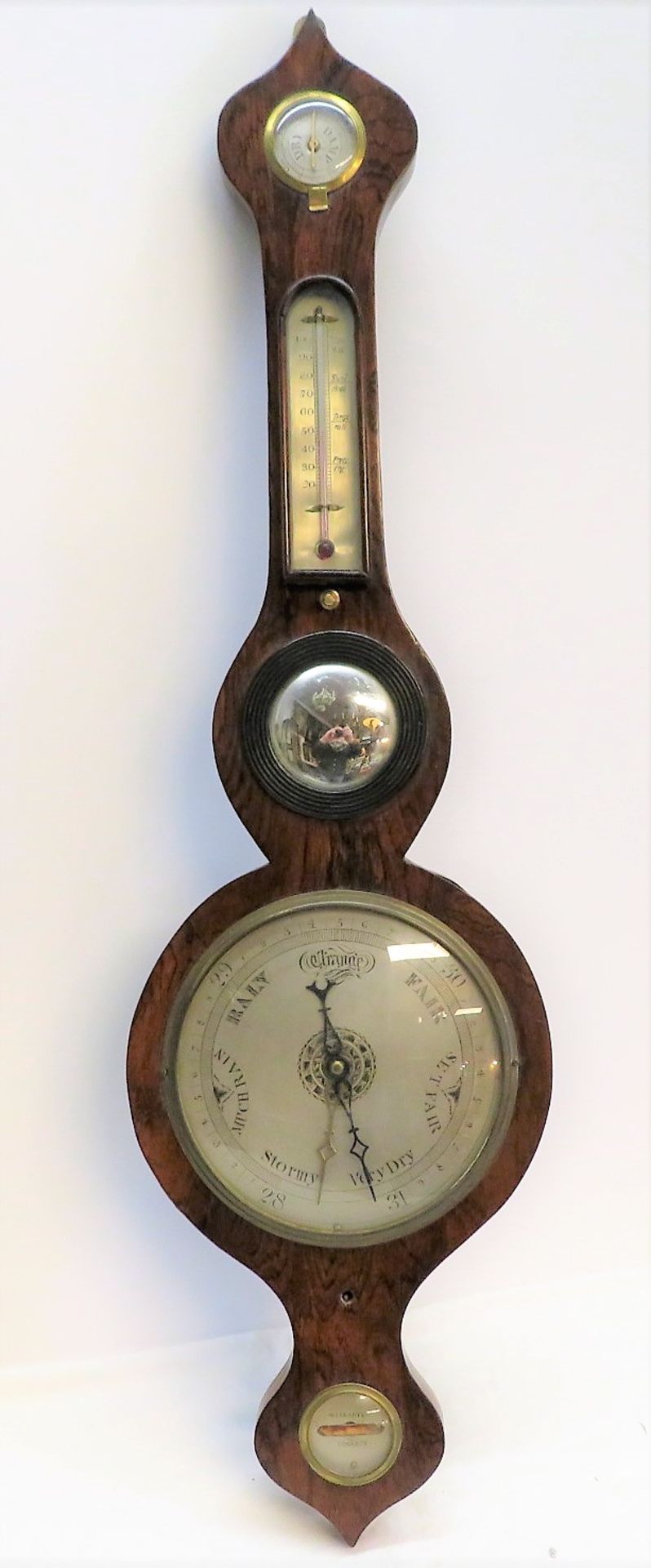 Barometer, England, 19. Jahrhundert, Edelholzfurnier, Quecksilber, 95 x 25,5 x 3,5 cm.