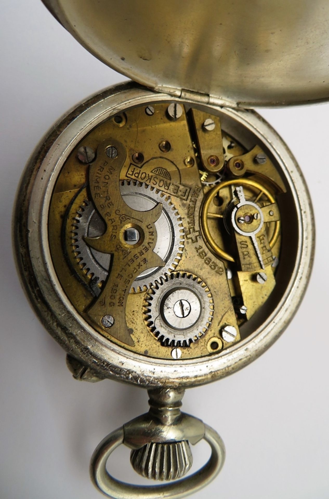 Schwere Taschenuhr (sog. "Eisenbahneruhr"), F.E. Roskopf, patentiertes Werk CH18632, Alpaka, Gehäus - Image 4 of 4