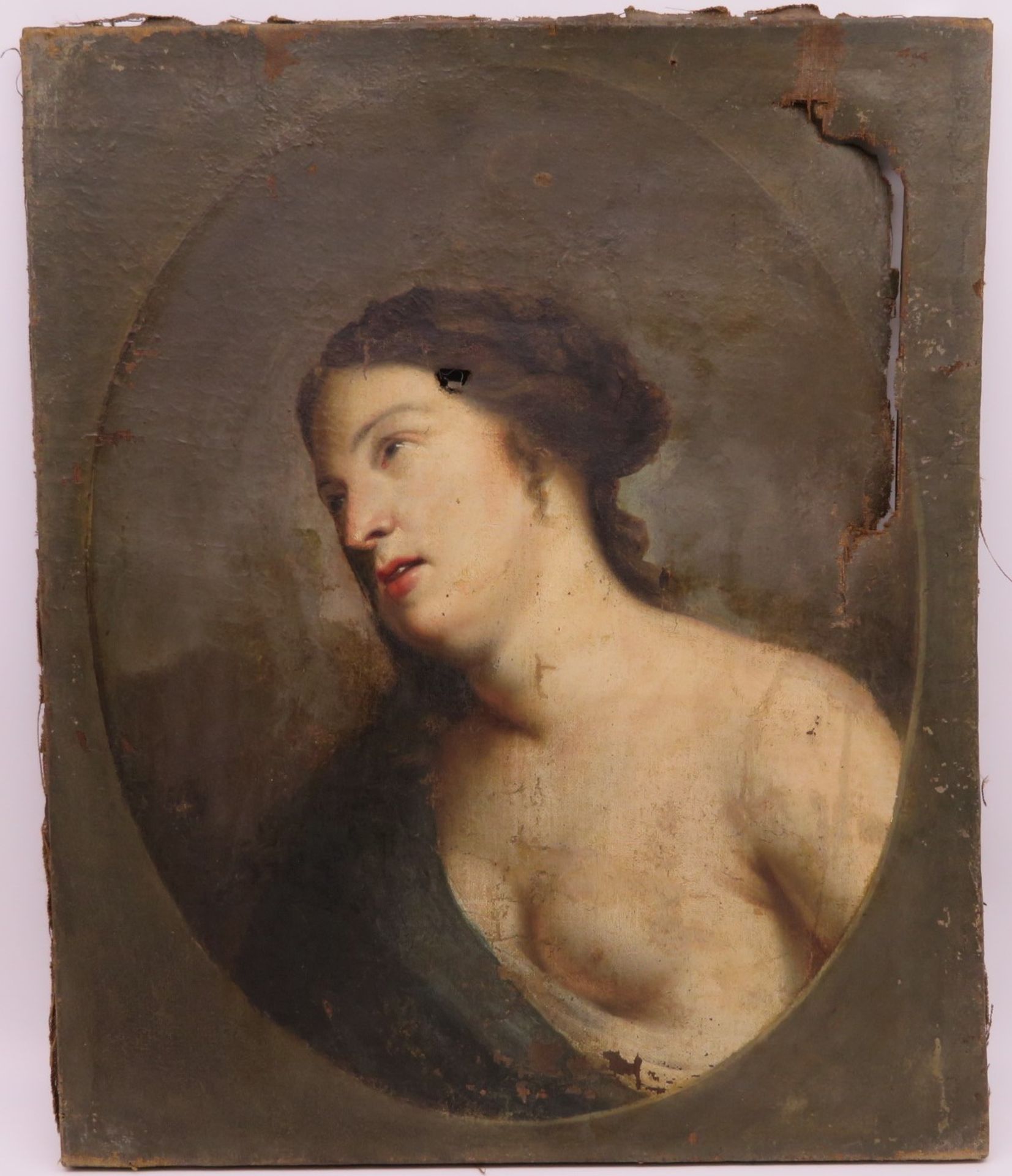 18. Jahrhundert, "Damenbildnis mit entblößter Brust", Öl/Leinwand, besch., 55 x 45,5 cm, o.R.
