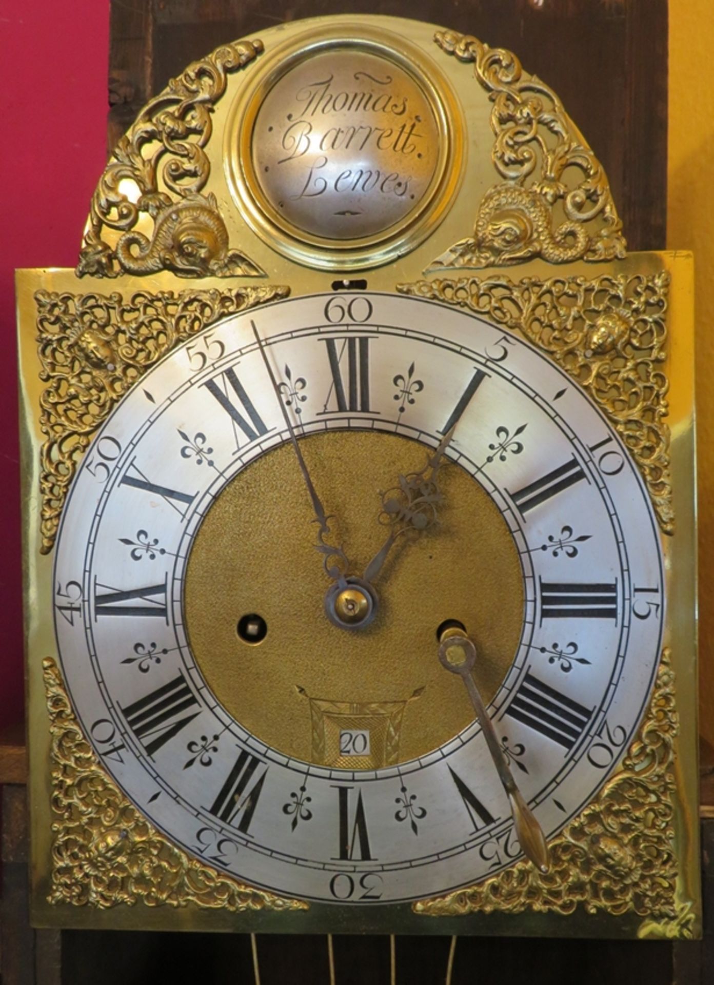 Standuhr, England, Thomas Barrett Lenres, 19. Jahrhundert, Gehäuse Edelholz mit Intarsien, Uhrwerk 