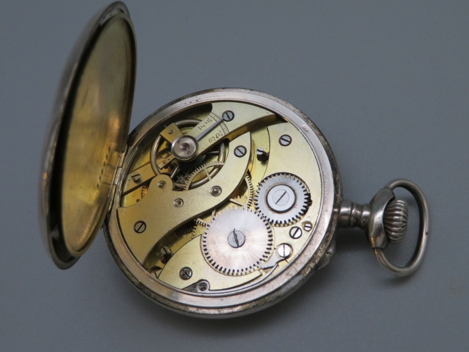 Herrentaschenuhr, Lepine, Gehäuse Silber 800/000, punziert, Werkdeckel Metall, Zylinderwerk, kleine - Image 3 of 3