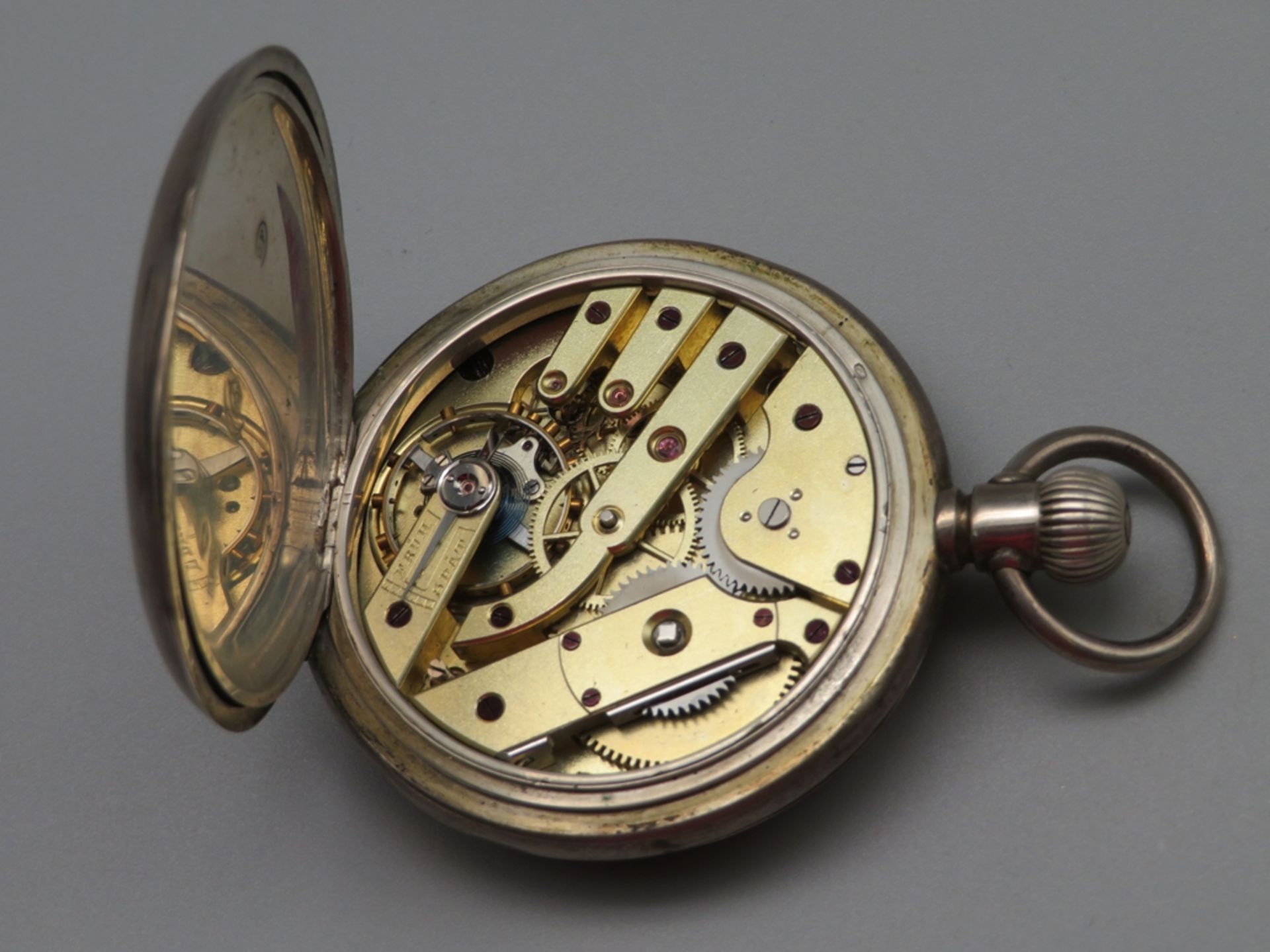 Seltene Taschenuhr aus Adelsbesitz, Ernst Kutterer, Übergehäuse und Uhrengehäuse Silber 800/000, de - Image 4 of 4