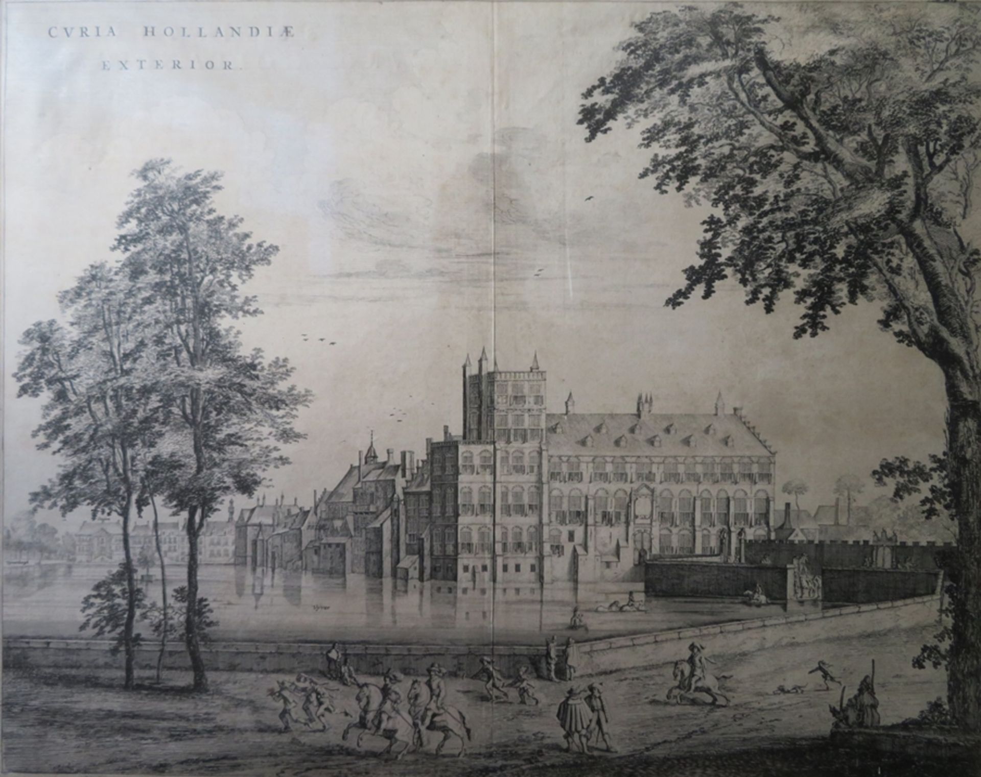 Antiker Kupferstich, Niederlande, Joan Blaeu, um 1700, "Curia Hollandiae Exterior - Buitenhof in De