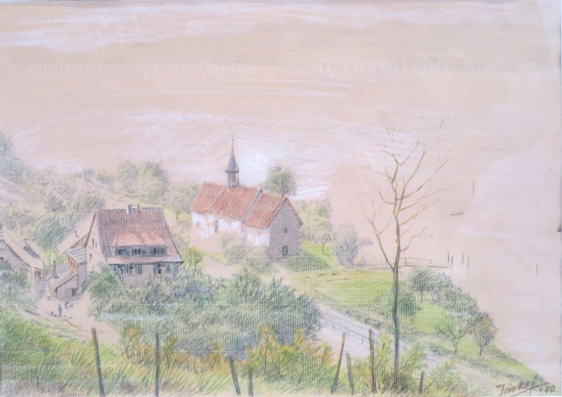 Jäckel, "Blick auf die Goldbacher Kapelle und den Bodensee Bodensee", re.u.sign.u.dat. 1940, Buntst
