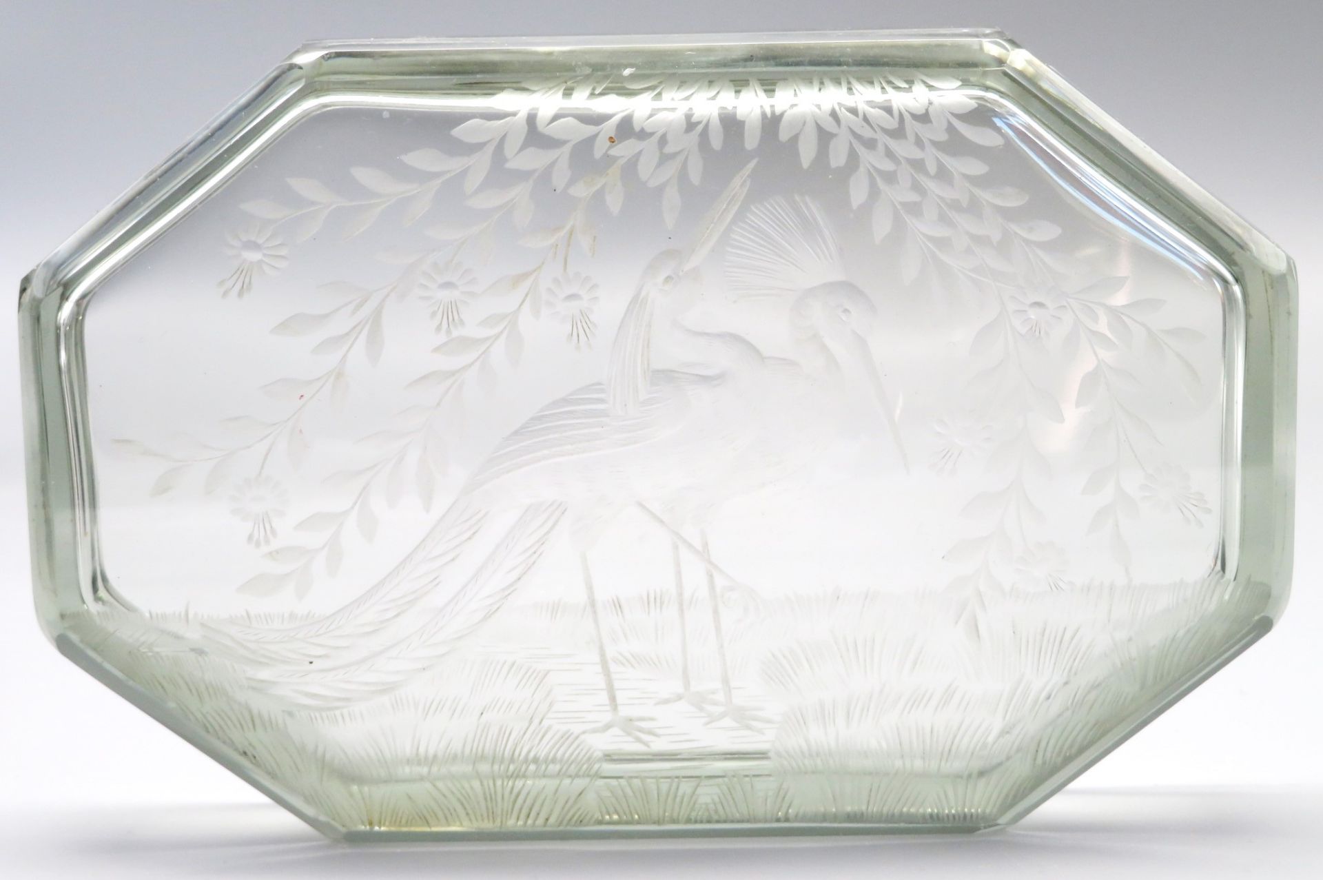 Art déco Deckeldose, um 1900, kantiger Dekor mit rauchfarbenem Glas, kantig geschliffen, Deckel mit - Image 2 of 4