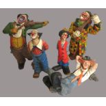 5 diverse Clownfiguren, Kunsthaus Litz, Masse farbig bemalt, gem., höchste Höhe 43 cm.