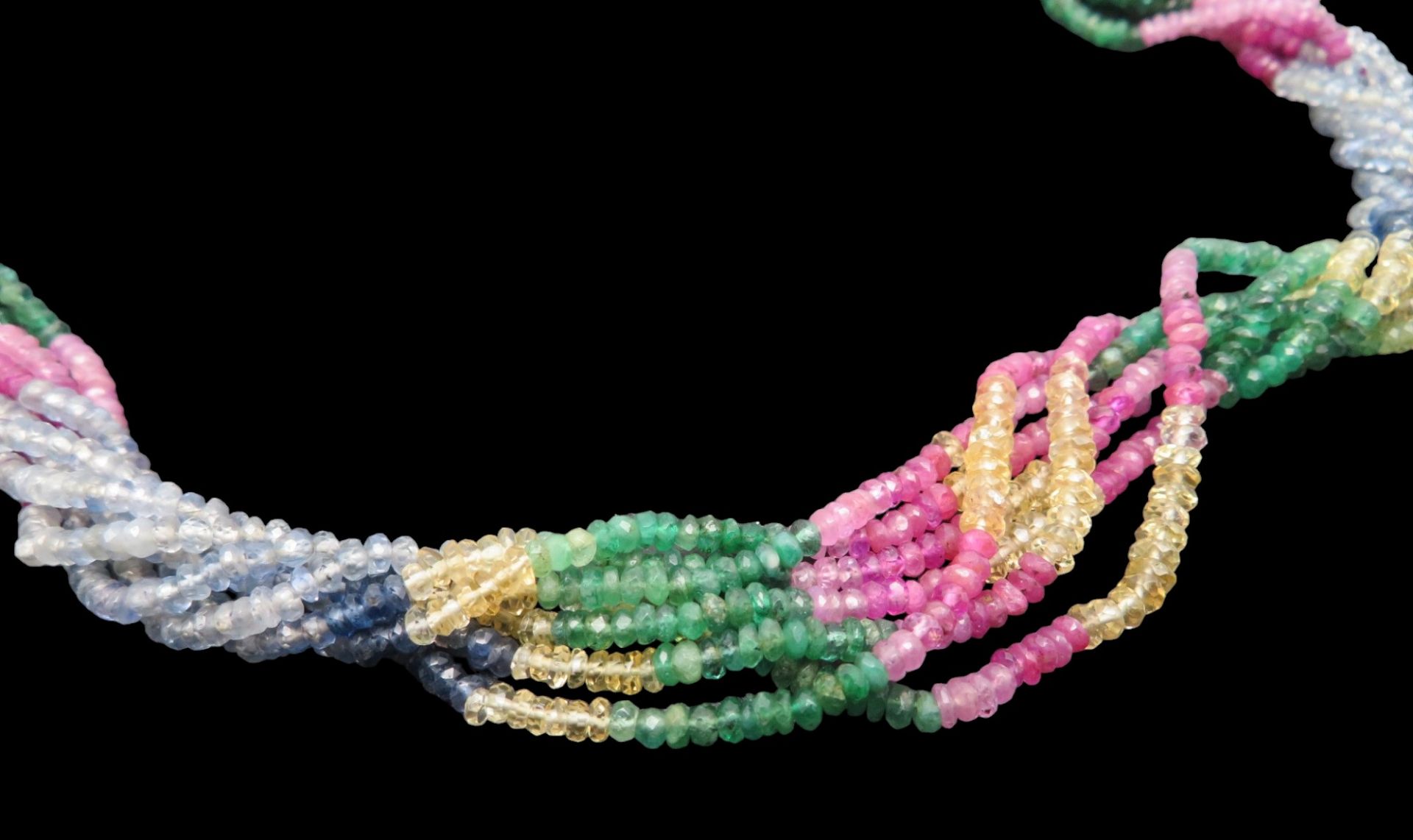 Traumhafte Halskette, Indien, 7 Stränge mit facettierten Rondelle von Smaragden, Saphiren, Rubinen - Image 2 of 2