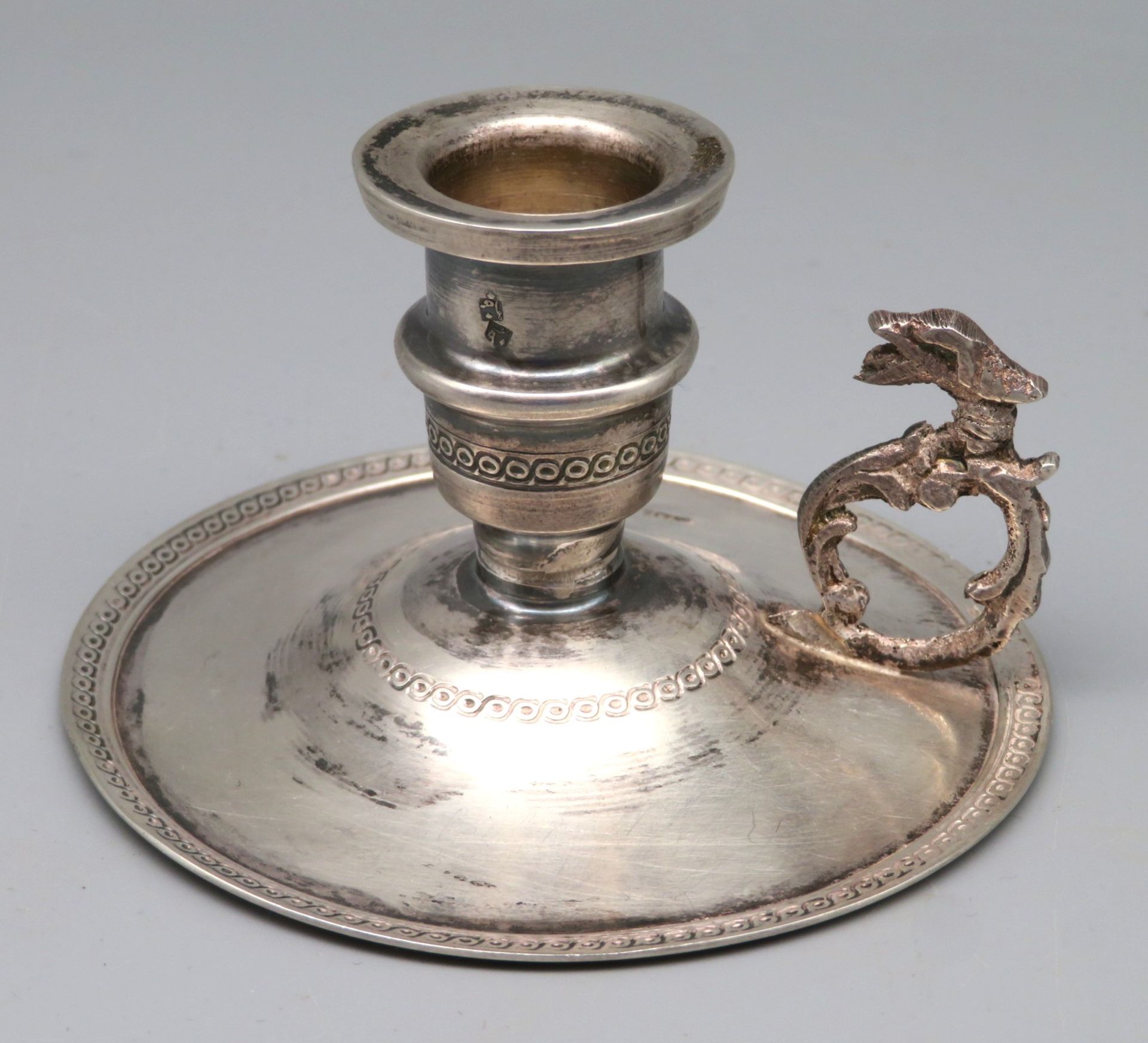 Darmolleuchter, Orient, Silber 800/000, punziert, 67 g, Handhabe in Gestalt eines Fabeltieres, alte