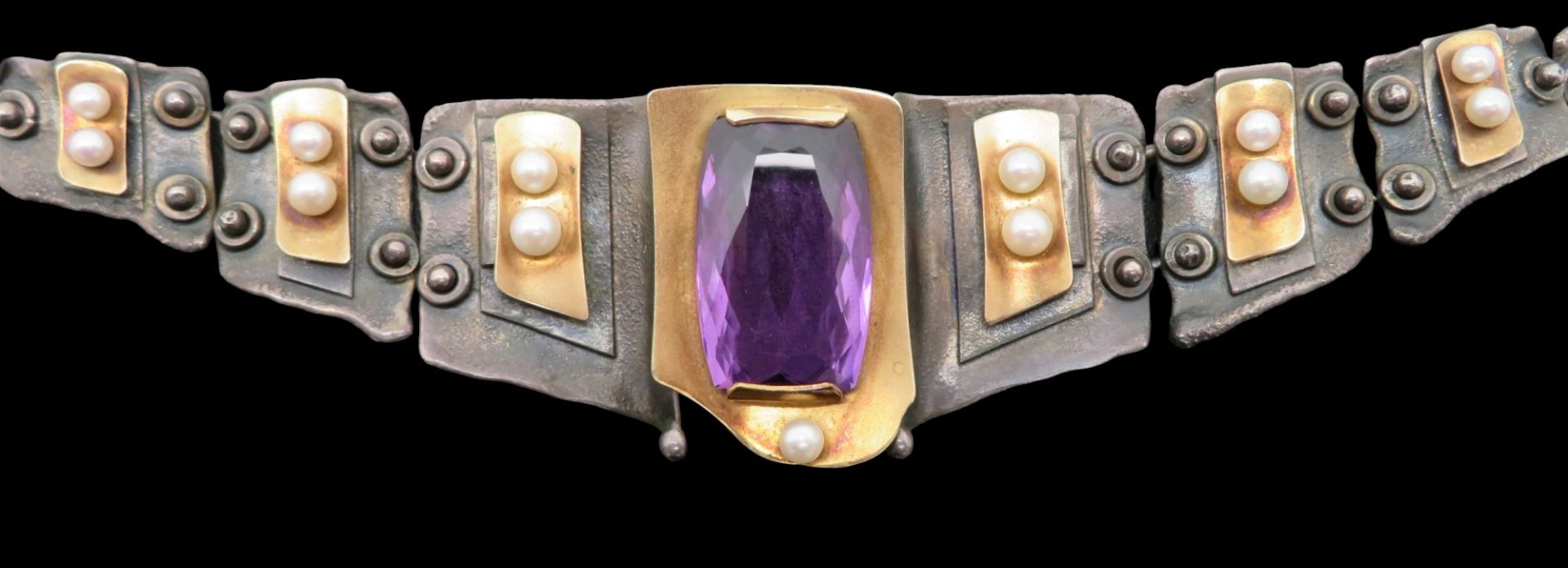 Ausgefallenes Collier und passender Ring, mehrgliedriges Collier in brutalistischer Gestaltung, unt - Image 2 of 5