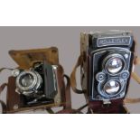 Kamera, Rolleiflex, Franke & Heidecke Braunschweig, Lederfutteral, Gebrauchsspuren, 15 x 10 x 11 cm