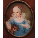 Miniatur, "Damenbildnis mit Rosenbouquet" (Schwester Louis XVI.), nach Boucher, 1. Hälfte 20. Jahrh