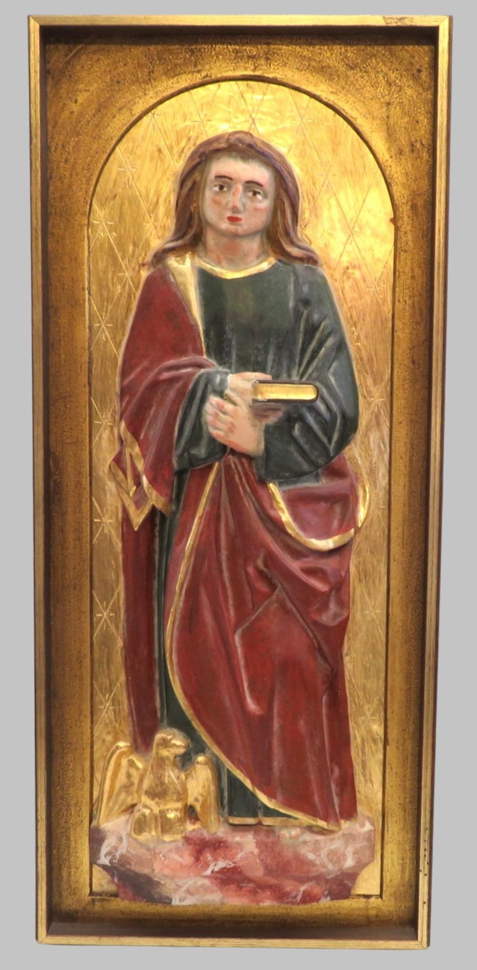 Flachrelief, 1. Hälfte 19. Jahrhundert, "Heiliger Johannes mit Buch und Adler", aus der Kirche in D