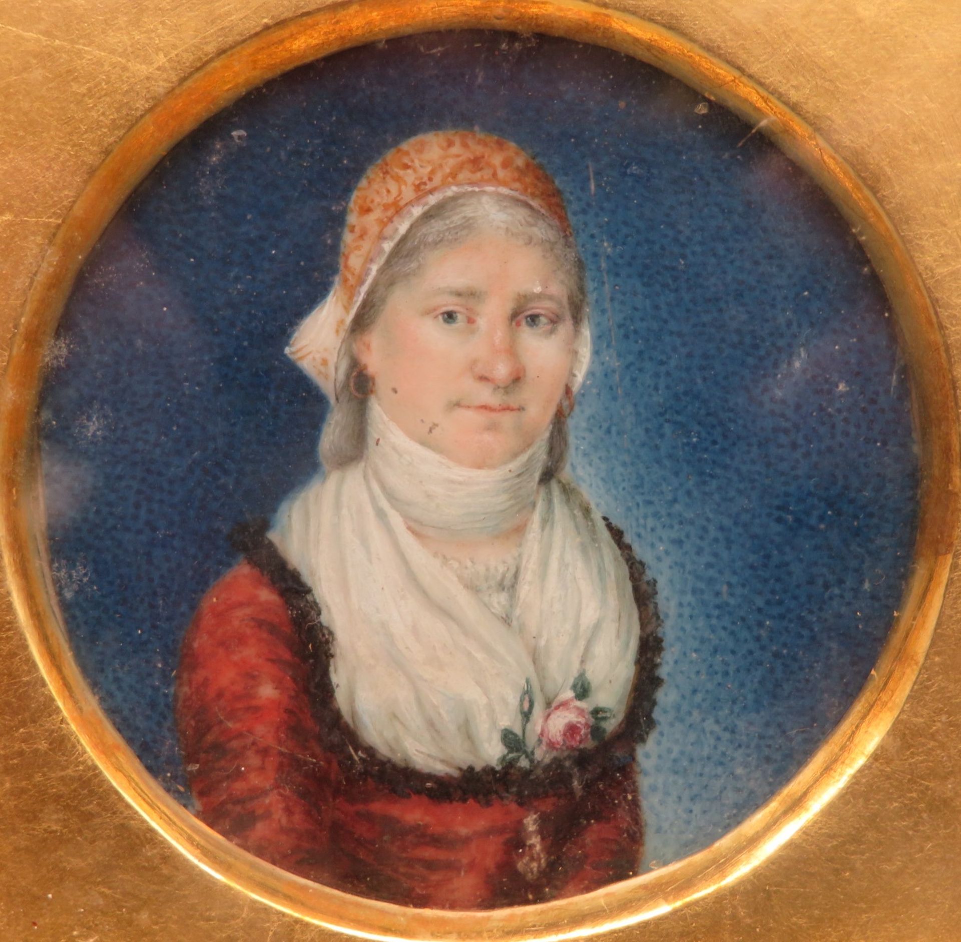 2 Miniaturen, um 1800, Damen- und Herrenporträt, d 5,2 cm, vergoldete Rähmchen (altersbedingte Gebr - Image 3 of 3