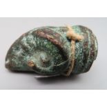 Antike Ausgrabung in Gestalt eines Widderkopfs, wohl Griechisch/Römisch, Bronze, wohl Endzier eines