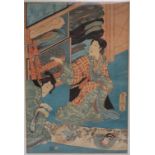 Japanischer Farbholzschnitt, 19. Jahrhundert, "Geisha", sign., 35 x 24 cm, R. [51 x 38 cm]