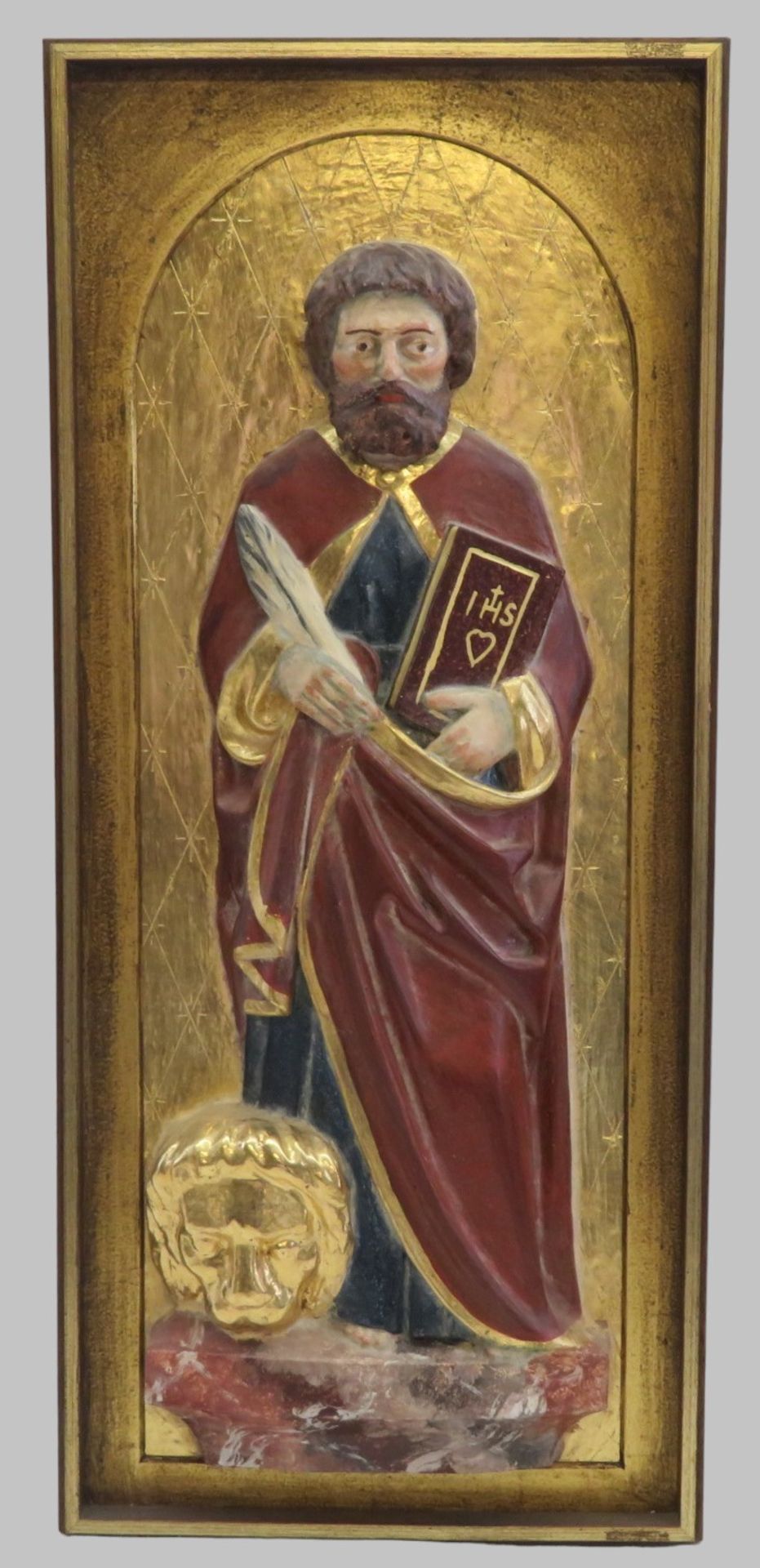 Flachrelief, 1. Hälfte 19. Jahrhundert, "Heiliger Hieronymus/Markus mit Buch und Löwe", aus der Kir
