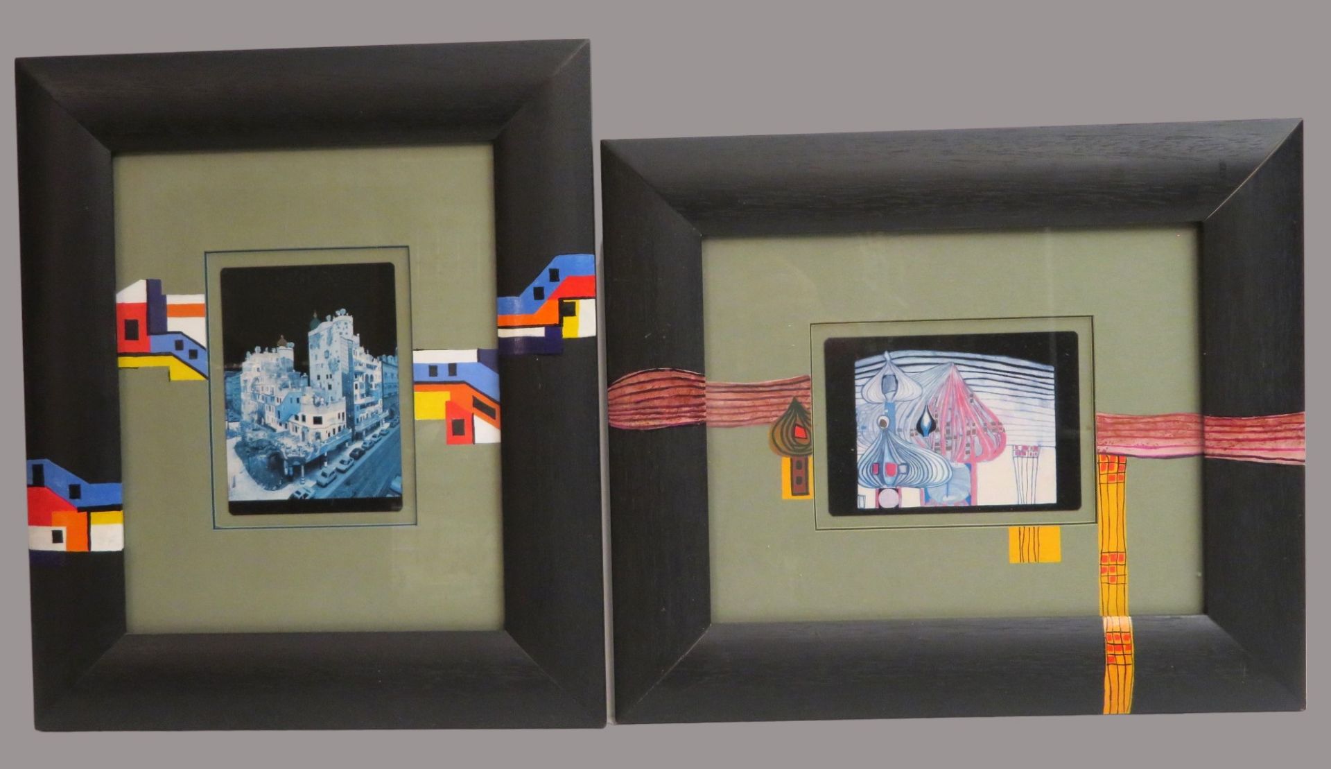 2 Hundertwasser Drucke in handbemalten Rahmen, R. [40 x 34 cm]