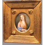 Miniaturmalerei, 1. Hälfte 19. Jahrhundert, "Damenbildnis", 7,5 x 6 cm, R. [15,5 x 14,5 cm]