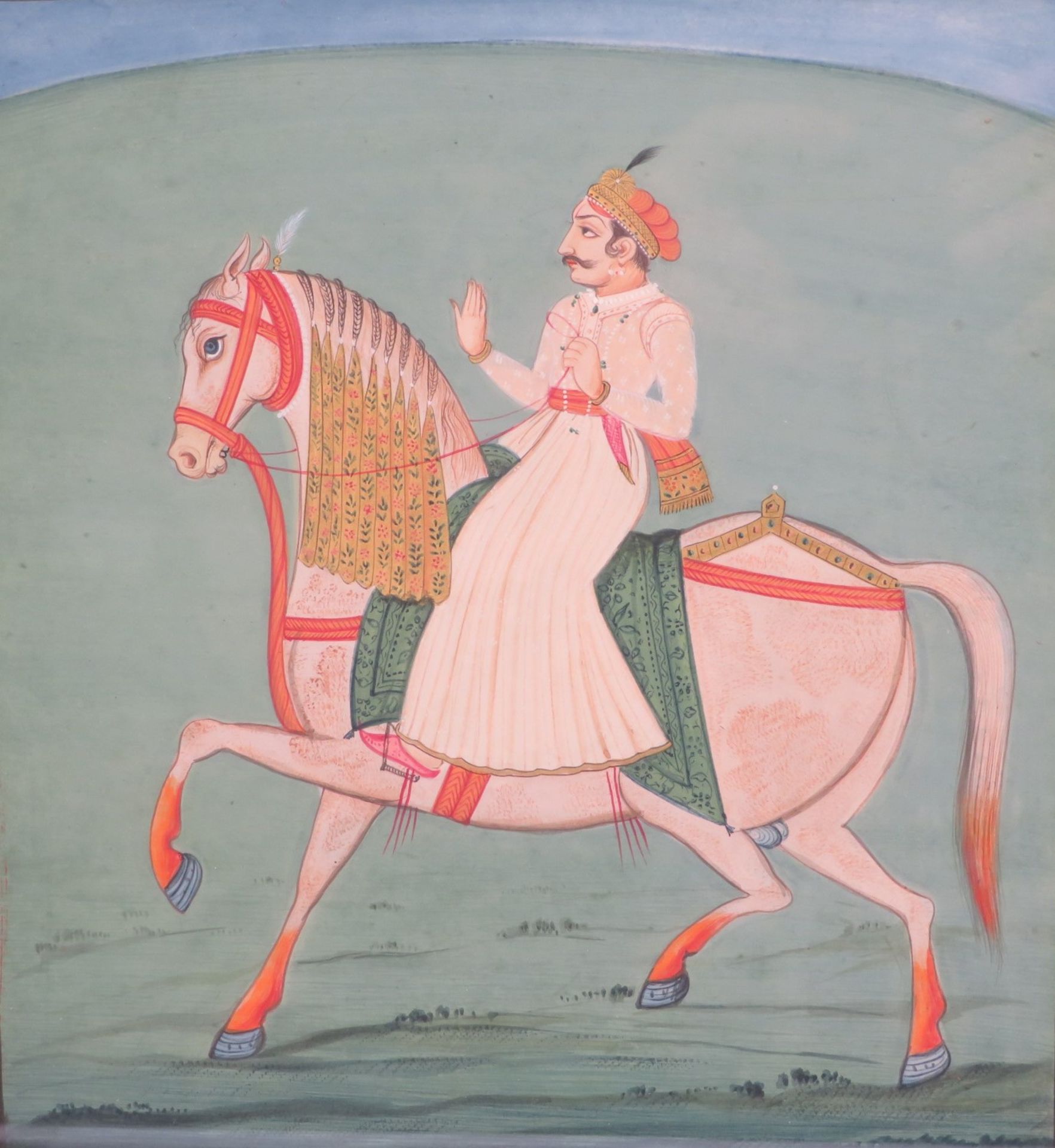 Indien, 19. Jahrhundert, "Maharadscha auf Pferd", Aquarell, 22,5 x 20,5 cm, R. [31 x 25,5 cm]