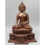 Sitzende Buddhafigur, Bronze, Lotusthron, 26 x 20 x 12 cm.