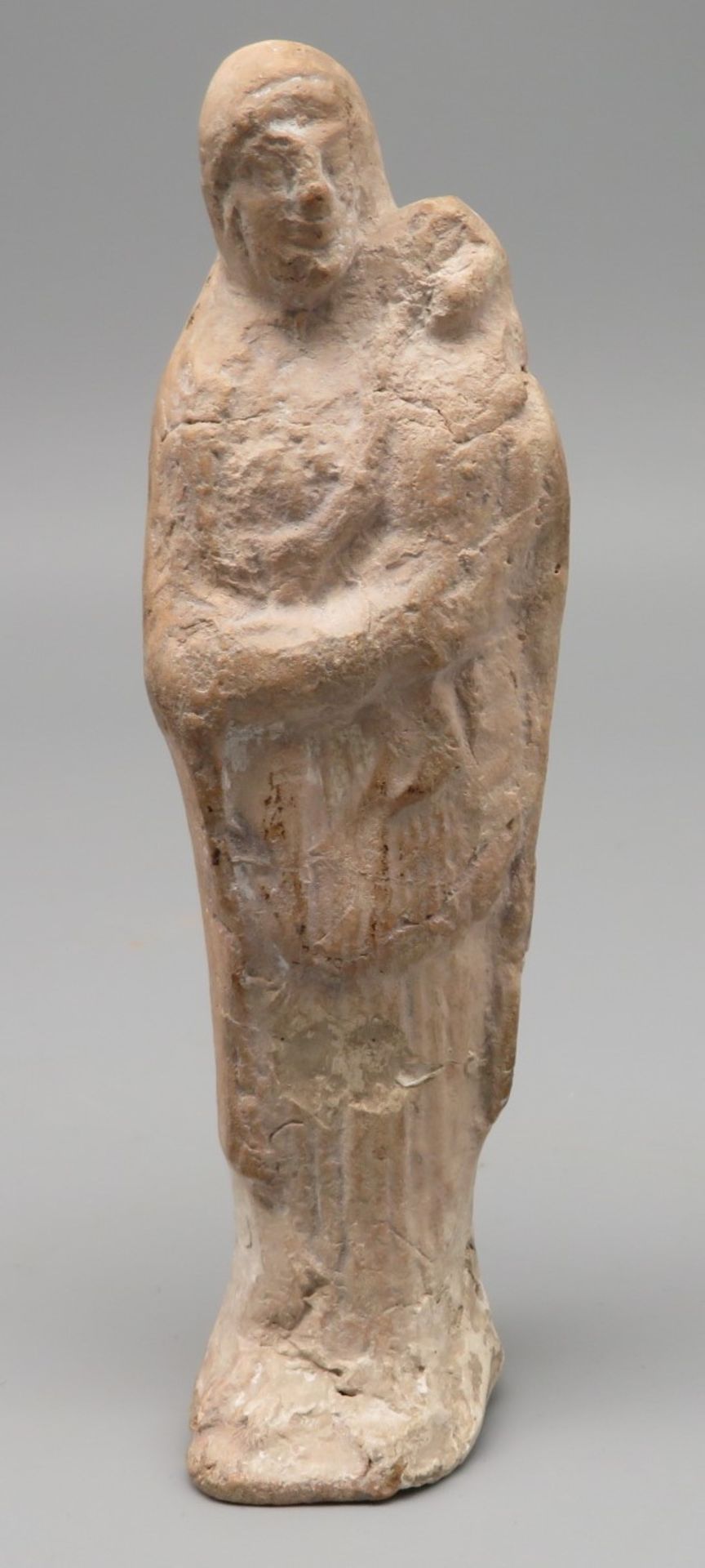 Antike Ausgrabung, Frau mit Kind, Römisch, Terrakotta, gereinigter Bodenfund, rest., 12,7 x 3,9 cm;