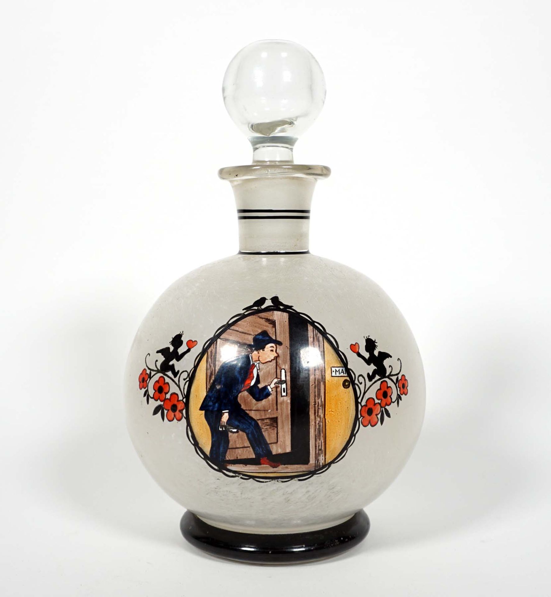 SCHERZGEFÄß/KARAFFE, 1920/30er, farbloses Glas,