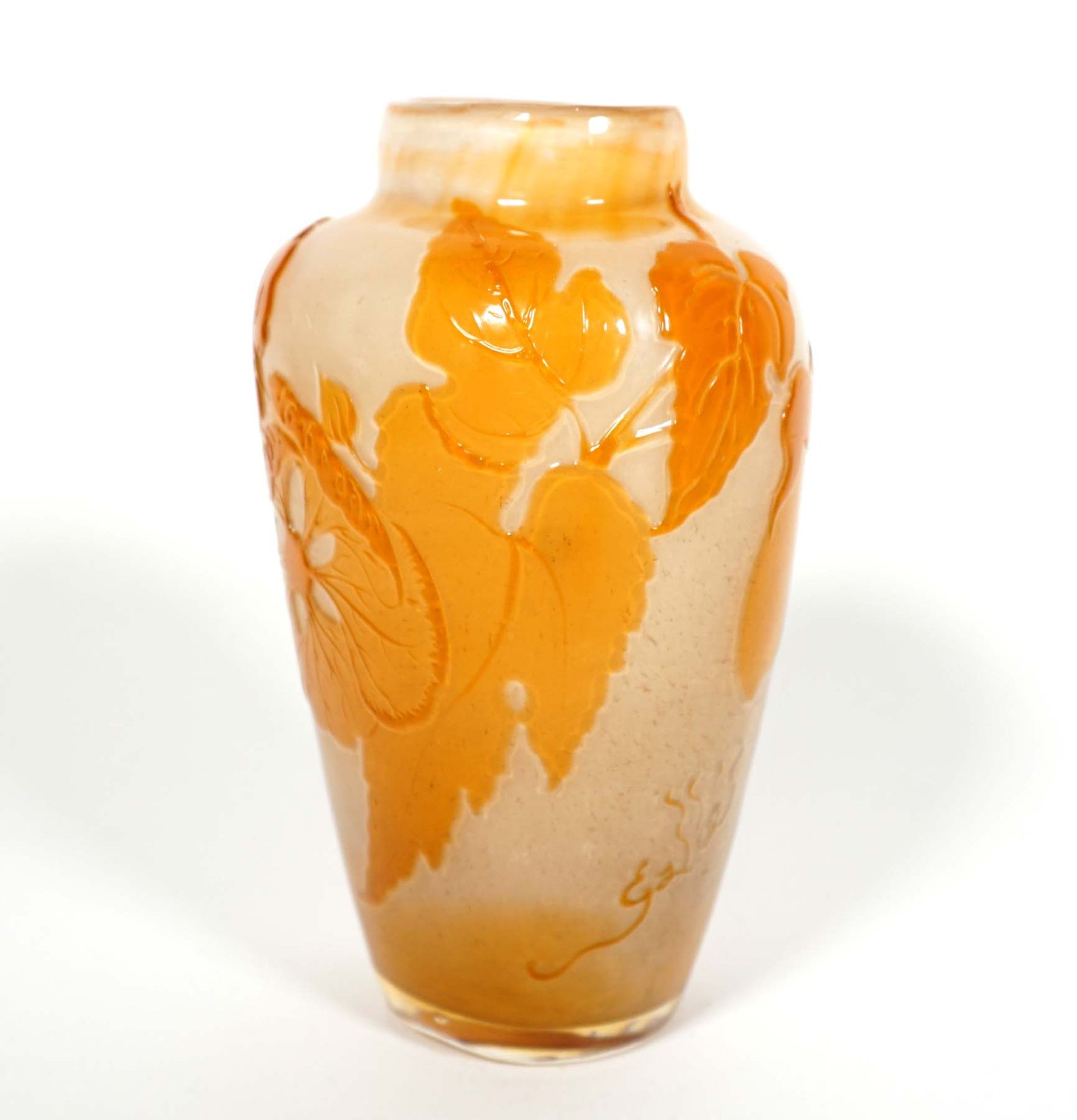 VASE, Replika nach Gallé/Rumänien, farbloses Glas,