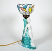 TISCHLAMPE, 1950er Jahre, Majolikafuß,