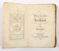 GOETHE, West-Oestlicher Divan, Cottaische Buchhandlung, Stuttgart, 1819, Frontispiz, 556 Seiten, Pa
