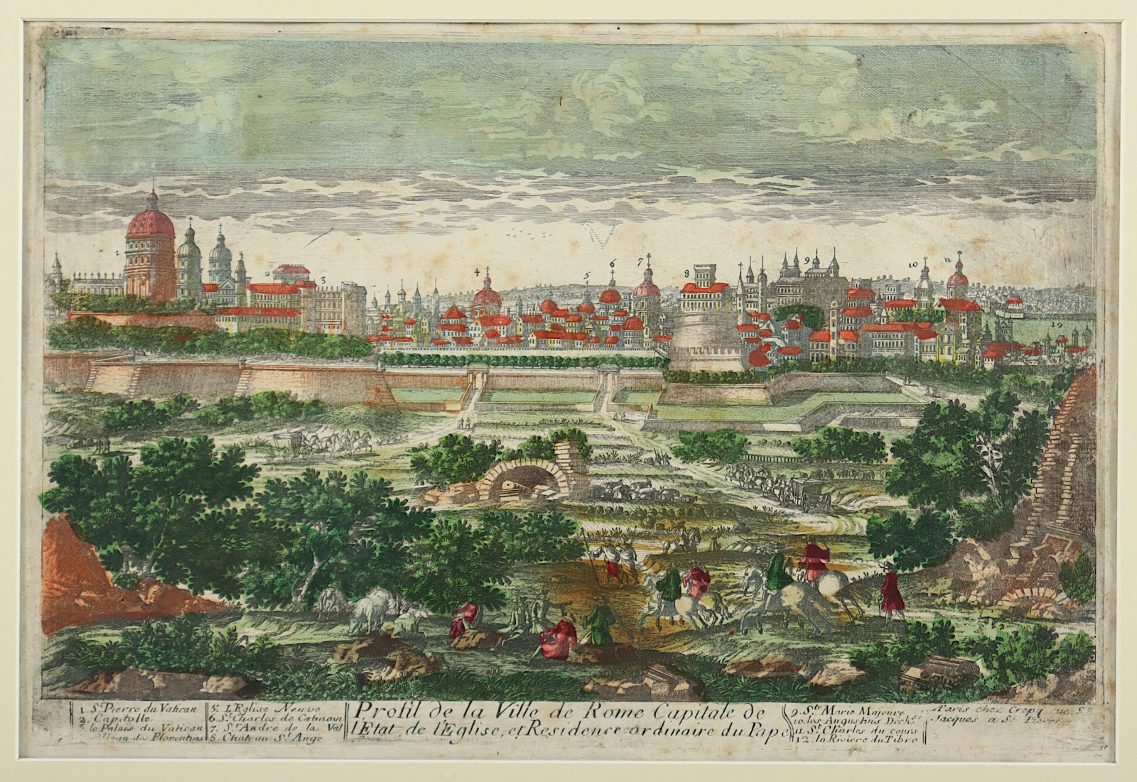 ROM, "Profil de la ville de Rome..", kolorierter Kupferstich, 20 x 31, 18.Jh., besch., R.  - Image 2 of 2