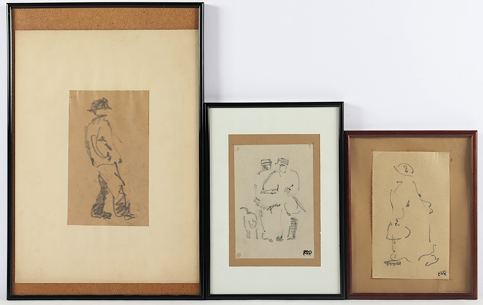 ZILLE, Heinrich, drei Zeichnungen in Bleistift und Kohle/Papier, bis 22 x 13, auf Passepartout mont