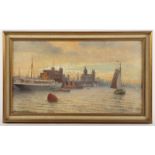 HERPEL, Franz Carl (1850-1933), "Hafen von Amsterdam bei Sonnenaufgang", Öl/Lwd., 31 x 55, auf Kart