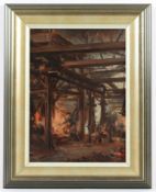 UMBRICHT, Honoré Louis (1860-1943), "Blick in eine Gießerei", Öl/Holz, 33 x 23,5, oben rechts signi