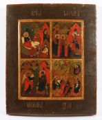 VIERFELDERIKONE, mit Szenen aus dem Marienleben, Tempera/Holz, Goldgrund, 43,5 x 36, besch., RUSSLA