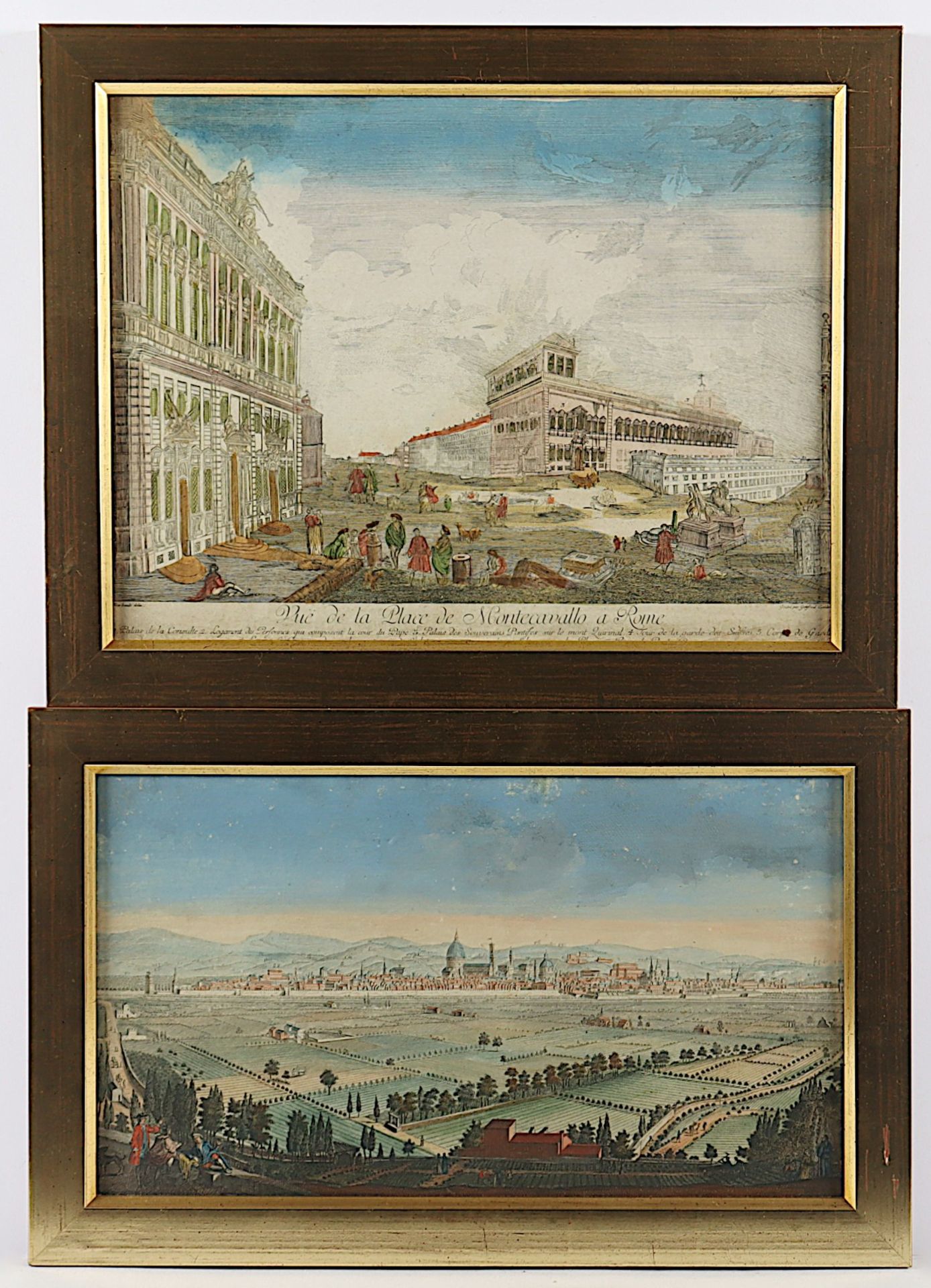 FLORENZ UND ROMANSICHT, (Quirinal mit Quirinalspalast), kolorierte Kupferstiche, bis 29 x 42, einer