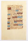 BLATT AUS EINEM BURGUNDISCHEN STUNDENBUCH, um 1480, Text auf Pergament, beidseitig, 11,7 x 7,5, sch