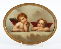 OVALE BILDPLATTE, polychrom gemalt die beiden Engel nach dem Gemälde Sixtinische Madonna von Raffae