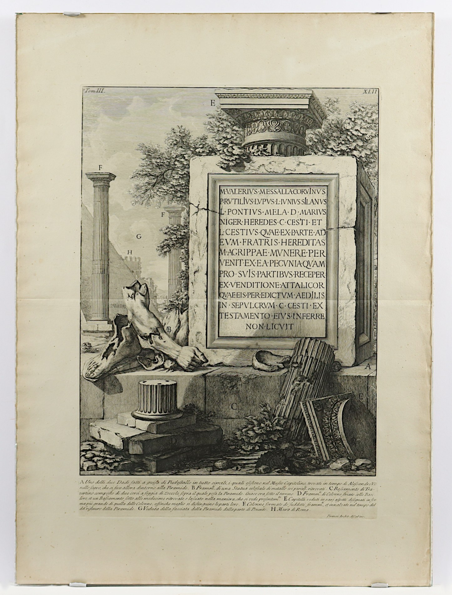 PIRANESI, Radierung, 56,5 x 39,5, Blatt XLII aus Antichita Romane, 1756, R.  - Image 2 of 2