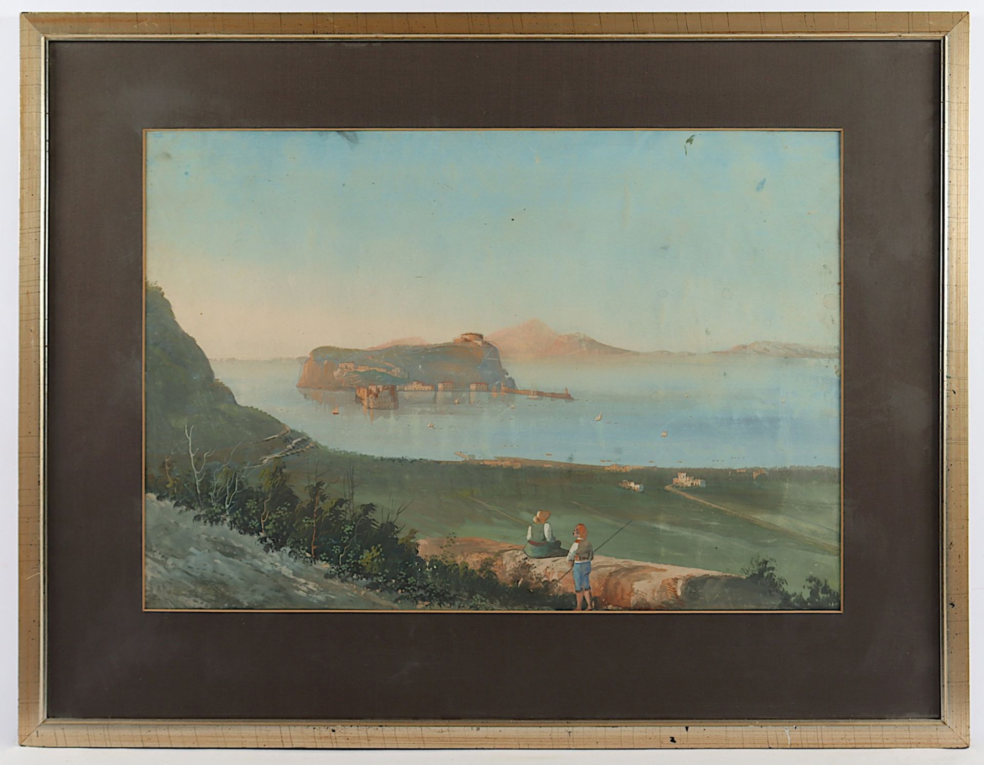 AQUARELLIST DES 19.JH., "Mittelmeerlandschaft", Pastell/Papier, 42 x 61 (Passepartoutausschnitt), b