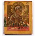 IKONE, "Gottesmutter Achtyrskaja", Tempera/Holz, Feinmalerei auf Goldgrund, 31,5 x 27,5, unten aufg