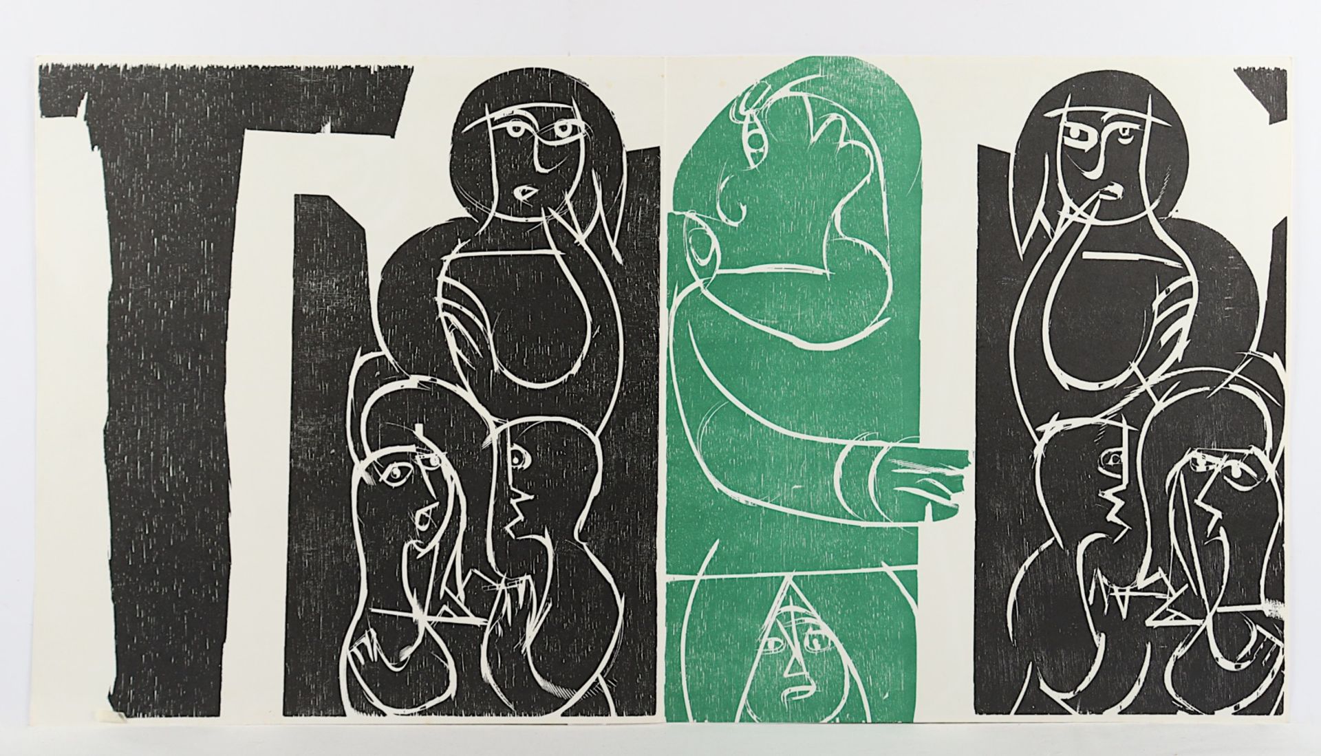 GRIESHABER, Hap, Mappe "Skizzen zu figura", 1970, 53 x 50, und zwei ungerahmte Farbholzschnitte, ei - Bild 3 aus 4
