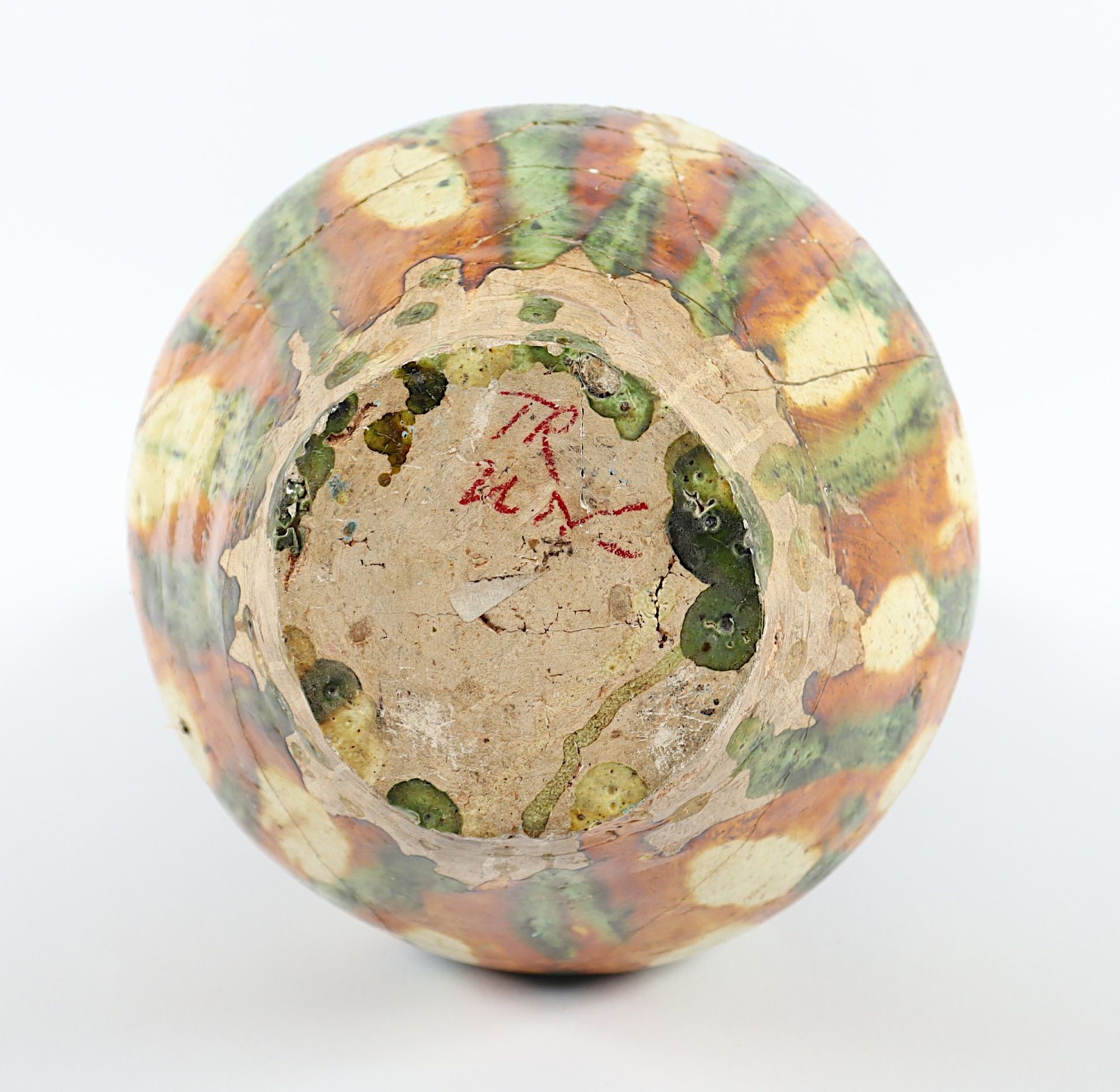 AMPHORE MIT DRACHENHENKELN UND SANCAI-GLASUR, beigefarbener Steinzeugscherben mit Dreifarbenglasur - Bild 5 aus 5