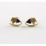 PAAR OHRSTECKER, 585/ooo Gelbgold, besetzt mit Lapis und Brillanten, aufgearbeitet, L 1,3, 2,8g