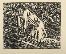 BARLACH, Ernst, "Christus in Gethsemane", Original-Holzschnitt, 20,5 x 25,5, nummeriert 16/100, han