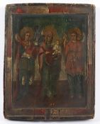 IKONE, "Gottesmutter mit zwei Heiligen", Tempera/Holz, 28 x 22, besch., wohl GRIECHENLAND, 19.Jh. 