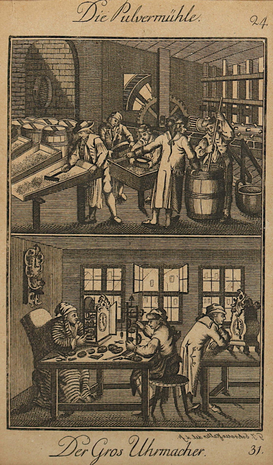 SIEBEN KUPFERSTICHE "UHRMACHERHANDWERK", Holzschnitte, Kupferstiche, bis 13 x 8, teils bei Chr. Wei - Image 7 of 8