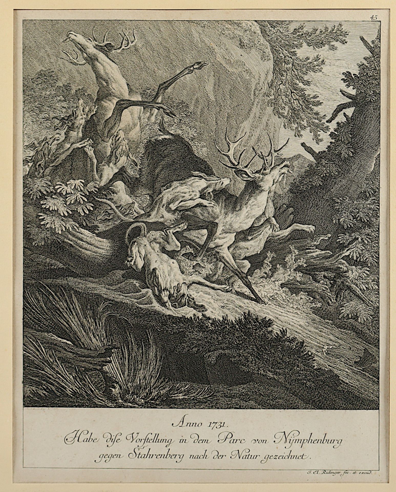 RIDINGER, Johann Elias, zwei Jagdmotive, Radierungen, ca. 29 x 26., 18.Jh., R.  - Bild 3 aus 3