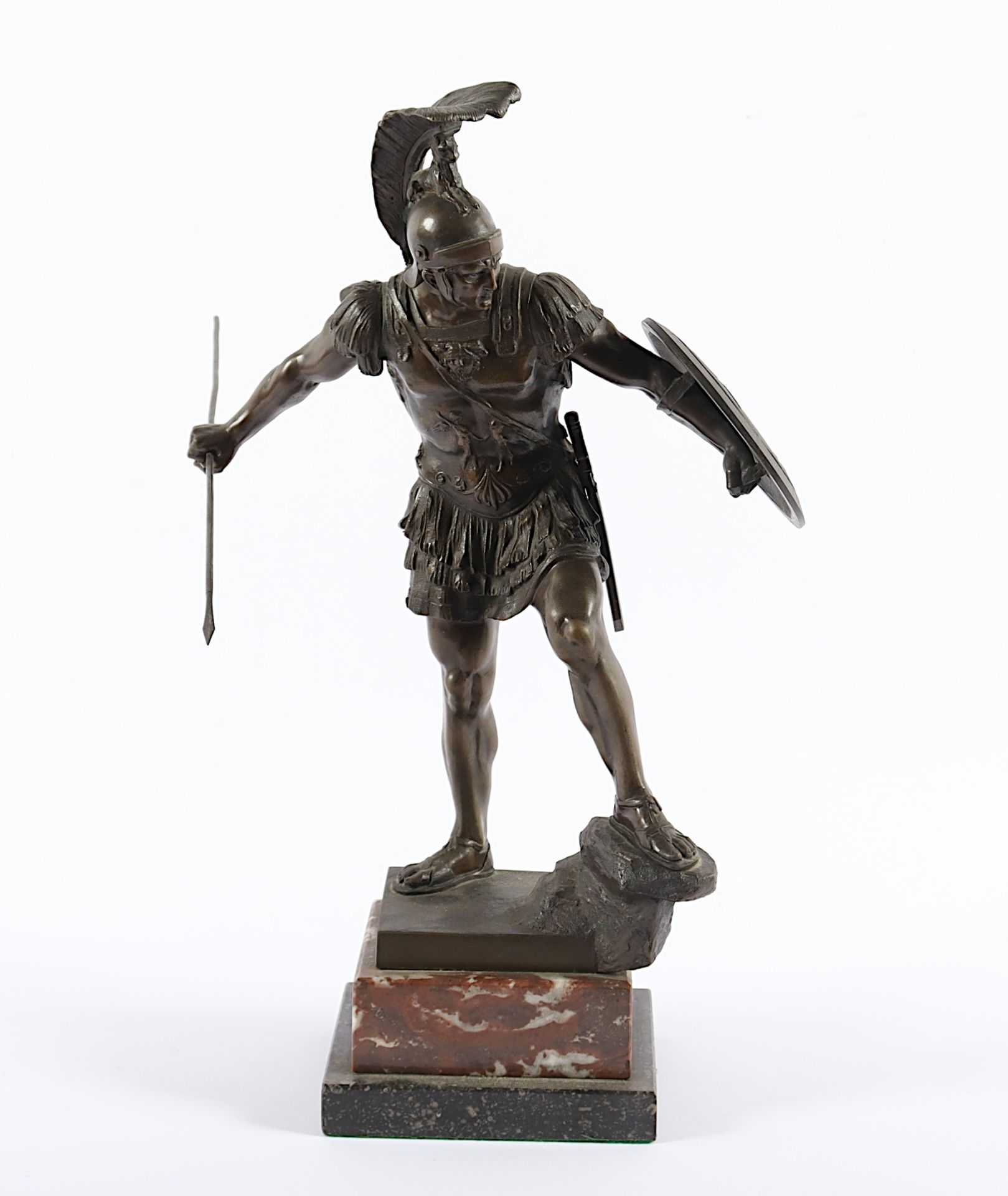 SCHIVELKAMP, Helmuth (1849-1890), "Römischer Krieger mit Schild und Lanze", Bronze, H 33, am Sockel - Bild 2 aus 6